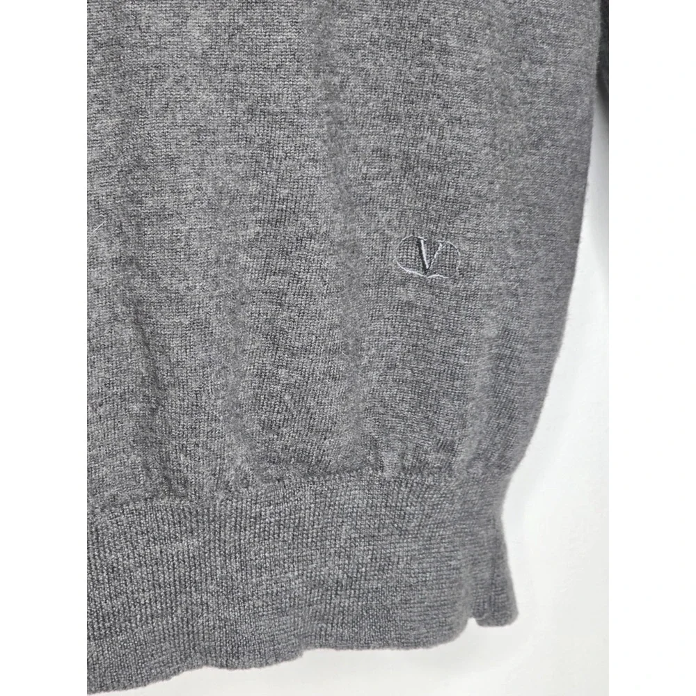 VALENTINO Logo Studio Gray Men's XL 52 Sweater Merino Wool V-Neck Vintage Italy